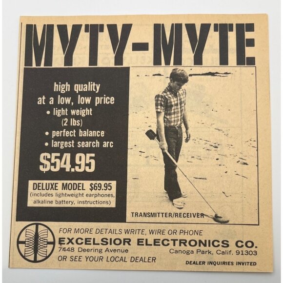 Myty Myte Metal Detector Print Ad Vintage 70s Locating Excelsior Electronics CA - Picture 6 of 6